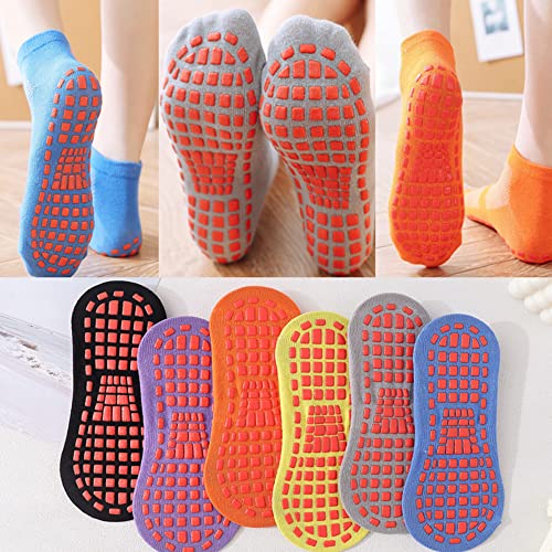 QSLKI 6 pares Calcetines Antideslizantes de Agarre, Antideslizantes para Deportes, Yoga, Pilates, Danza, Gimnasia, Trampolín, Accesorios de Yoga, Tobillo Completo Anticaídas Calcetines Adherentes