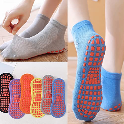 QSLKI 6 pares Calcetines Antideslizantes de Agarre, Antideslizantes para Deportes, Yoga, Pilates, Danza, Gimnasia, Trampolín, Accesorios de Yoga, Tobillo Completo Anticaídas Calcetines Adherentes