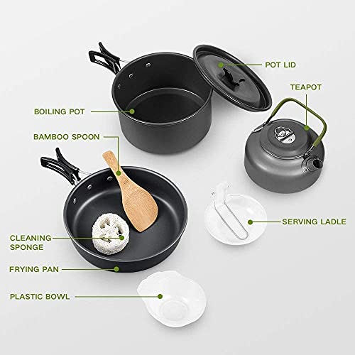 Qtiwe Camping Cookware Outdoor, Utensilios de Cocina para Acampar, ollas de Aluminio Ligero Plegables para Camping, vajilla para cocinar al Aire Libre