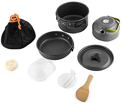 Qtiwe Camping Cookware Outdoor, Utensilios de Cocina para Acampar, ollas de Aluminio Ligero Plegables para Camping, vajilla para cocinar al Aire Libre