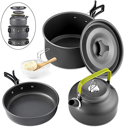 Qtiwe Camping Cookware Outdoor, Utensilios de Cocina para Acampar, ollas de Aluminio Ligero Plegables para Camping, vajilla para cocinar al Aire Libre