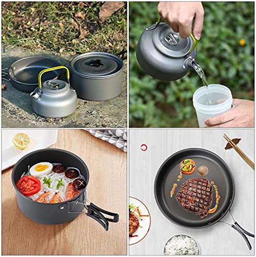 Qtiwe Camping Cookware Outdoor, Utensilios de Cocina para Acampar, ollas de Aluminio Ligero Plegables para Camping, vajilla para cocinar al Aire Libre