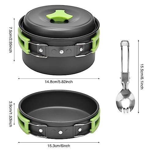 Qtiwe Juego de vajilla de Camping, Camping Cookware Outdoor Libre , Camping Utensilios de Cocina Plegable de 10 Piezas para Senderismo, Picnic, Barbacoa, Certificado por la FDA