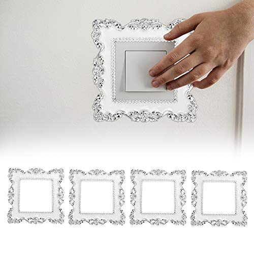 QUCUMER 4 Pcs Pegatinas Interruptores Luz Pegatinas para Enchufes Marco Decorativo Interruptor Cubierta Interruptor Luz para Proteger y Embellecer Enchufes de Pared Interruptores + Adhesivos