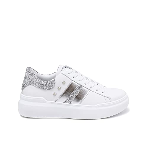 QUEEN HELENA Zapatillas Deportivas Sneaker de Gimnasio Mujer X26-6 Plata, Numeric_37