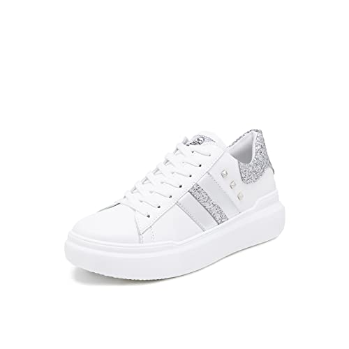 QUEEN HELENA Zapatillas Deportivas Sneaker de Gimnasio Mujer X26-6 Plata, Numeric_37