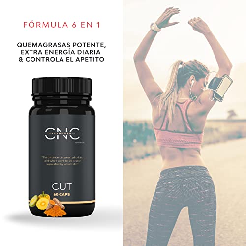 Quemagrasas Potente CUT, Pastillas para Adelgazar, Control del Apetito en 3-4 semanas, L-Carnitina Carnipure, Garcinia, Bioperine, Curcuma, Respaldado por Estudios Clínicos