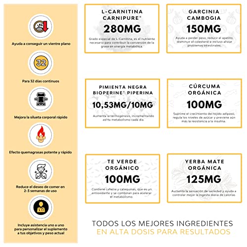 Quemagrasas Potente CUT, Pastillas para Adelgazar, Control del Apetito en 3-4 semanas, L-Carnitina Carnipure, Garcinia, Bioperine, Curcuma, Respaldado por Estudios Clínicos