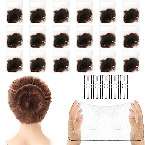 Qufiiry 24 Piezas Redecilla Pelo, Redecillas de Pelo Invisibles, Redecilla Moño Ballet, con 10 pcs Negro Horquillas Pelo, Mallas elásticas para el pelo para Hacer Bollo de Pelo, Bailarina de Ballet