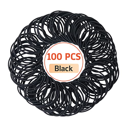 Qufiiry Gomas Pelo, 100 Piezas Gomas de Cabello para Mujer, 2mm Goma Pelo Negras, Gomas de Cabello, Gomas de Pelo Niña, para el Pelo Grueso y Rizado para Mujeres y Niñas, Negro