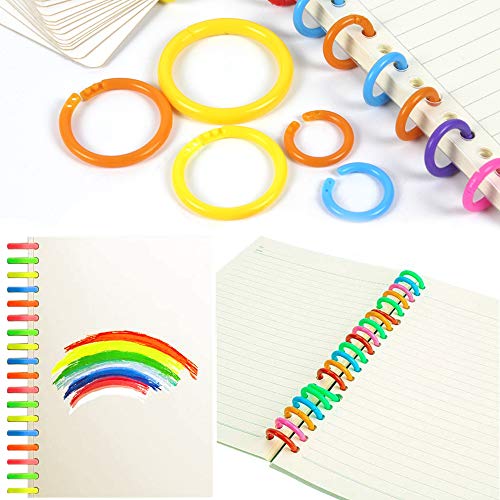 QUMENEY 100 anillos de hojas sueltas de plástico multicolor, anillos flexibles para cuaderno, herramientas de bricolaje para llaveros, álbumes de recortes, fichas y pila de documentos