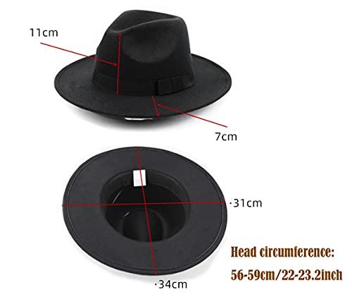 QUUPY Sombrero de ala ancha negra de dos tonos con banda de iglesia Derby Bowknot Cap Beach Trilby Sun Hat para hombres y mujeres