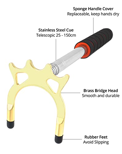 QWORK Puente para Tacos de Billar, Retráctil 35~150 cm, con 3 Cabezas de Latón Extraíbles, Accesorio de Mesa de Billar