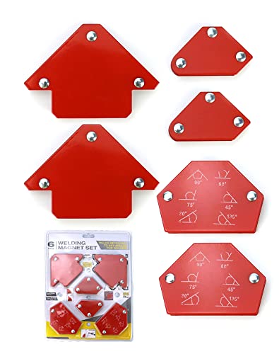 QWQRK Juego de 6 Escuadra Magnetica para Soldar, Posicionador de Soldadura Magnética 30°/45°/60°/75°/90°/105°/120°/135°, Fuerza de Sujeción 6,8kg/15lbs~11,3kg/25lbs