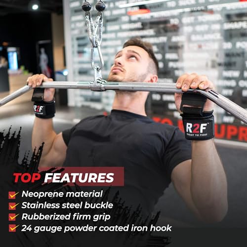 R2F Levantamiento Peso Gancho Correas de Agarre, Antideslizante Puños Recubiertos de Goma, 8mm Neopreno Gimnasio Muñequeras Pesas Hook Straps, Deadlift Musculacion Fitness gancho para levantar pesas