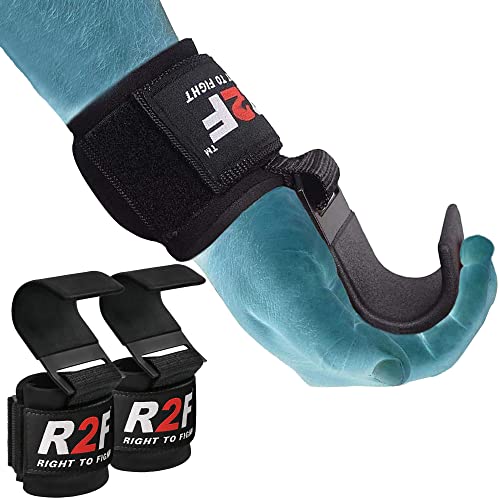 R2F Levantamiento Peso Gancho Correas de Agarre, Antideslizante Puños Recubiertos de Goma, 8mm Neopreno Gimnasio Muñequeras Pesas Hook Straps, Deadlift Musculacion Fitness gancho para levantar pesas