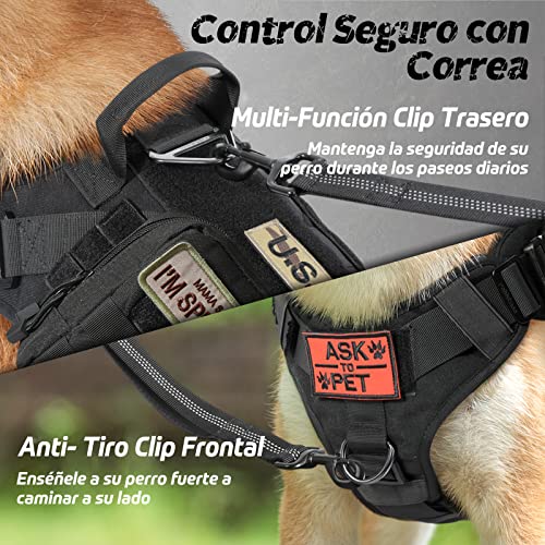 rabbitgoo Arnes Táctico Perro Grande Arnes Antitirones Militar Malla Transpirable Chaleco para Adiestramiento con 2 Anillos Ajustables con Técnica Molle para Adiestrar, Caminar, Cazar Negro XL