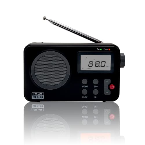 Radio NK-AB1904-FMBL/Am - Radio Portátil de Sobremesa, Pantalla LCD con Luz, Antena, Altavoz, 4 Pilas AA, Cable DC5V, Color Negro (Función Radio Despertador) …