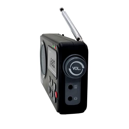 Radio NK-AB1904-FMBL/Am - Radio Portátil de Sobremesa, Pantalla LCD con Luz, Antena, Altavoz, 4 Pilas AA, Cable DC5V, Color Negro (Función Radio Despertador) …