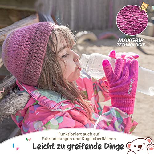 Rahhint Guantes Lana Invierno para Niños y Niñas Guantes Termicos Niños Guantes de Punto de Lana Térmica para Niños Pequeños con Forro Polar Aislado para Niños Niñas de 3-15 Años