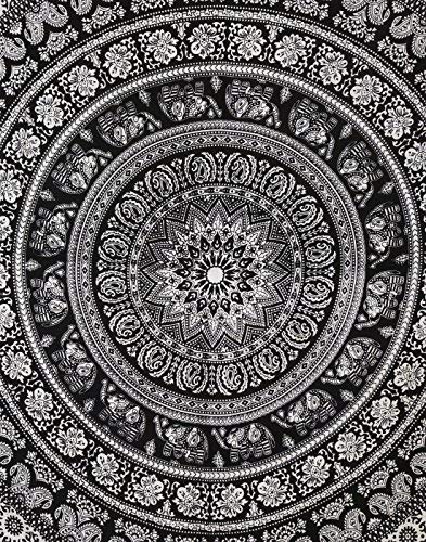 RAJRANG BRINGING RAJASTHAN TO YOU Tapiz de mandala para colgar en la pared, tapices de algodón decorativos en blanco y negro, 213 x 137 cm