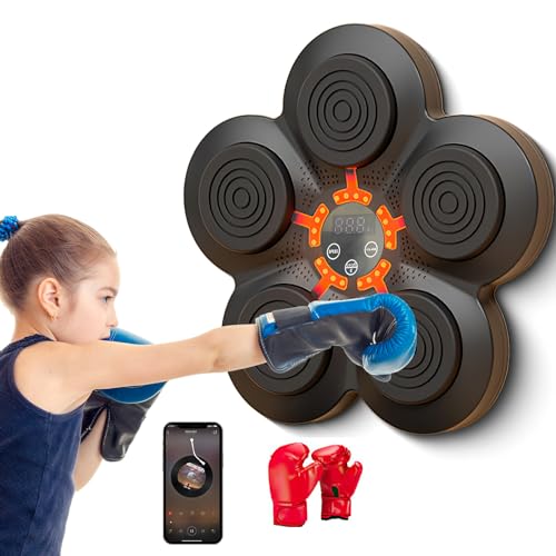 Ranipobo Machine de Boxe Musicale à Domicile, Appareil de Boxe électronique Portable Mural, améliore la Coordination œil-Main et soulage Le Stress grâce au capteur Bluetooth (A- Guantes Adultos)