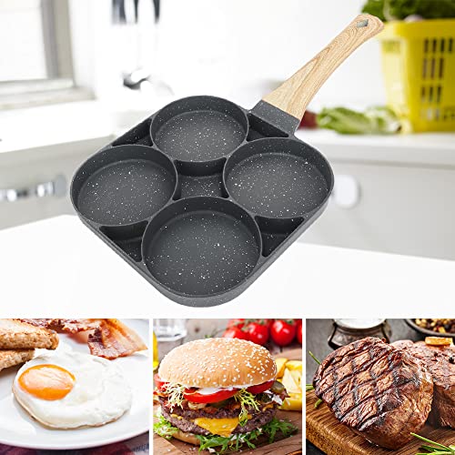 RANJIMA Sarten Tortitas, Sarten Tortilla Sartén para Tortitas Sartén Huevos Poche de 4 Agujeros para Panqueques Desayuno Huevos Fritos Hamburguesas, Para Estufas de Gas y Cocinas de Inducción