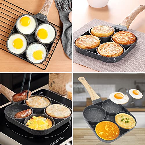 RANJIMA Sarten Tortitas, Sarten Tortilla Sartén para Tortitas Sartén Huevos Poche de 4 Agujeros para Panqueques Desayuno Huevos Fritos Hamburguesas, Para Estufas de Gas y Cocinas de Inducción