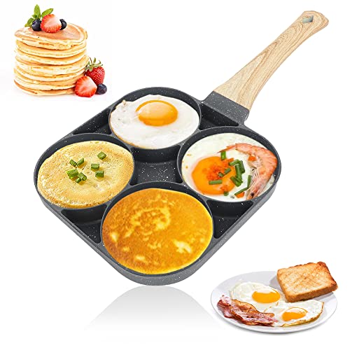 RANJIMA Sarten Tortitas, Sarten Tortilla Sartén para Tortitas Sartén Huevos Poche de 4 Agujeros para Panqueques Desayuno Huevos Fritos Hamburguesas, Para Estufas de Gas y Cocinas de Inducción