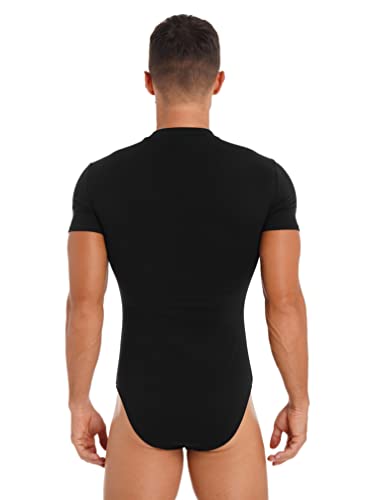 ranrann Body Camiseta Manga Corta para Hombre Bodysuit Deportiva Leotardo Ajustado de Algodón Maillot Mono Elásico Slim Fit Gimnasia Danza Bañador B Negro M