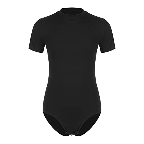 ranrann Body Camiseta Manga Corta para Hombre Bodysuit Deportiva Leotardo Ajustado de Algodón Maillot Mono Elásico Slim Fit Gimnasia Danza Bañador B Negro M