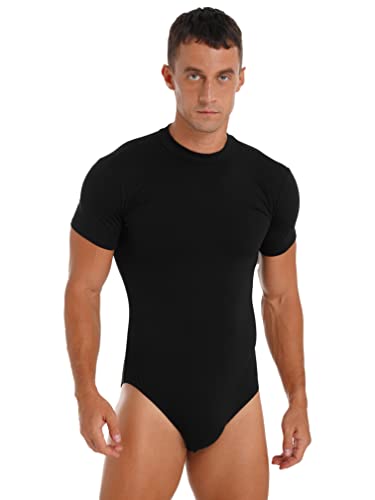 ranrann Body Camiseta Manga Corta para Hombre Bodysuit Deportiva Leotardo Ajustado de Algodón Maillot Mono Elásico Slim Fit Gimnasia Danza Bañador B Negro M