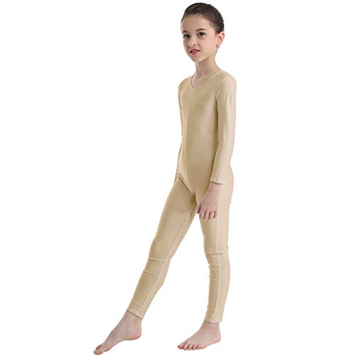 ranrann Body Mono de Danza para Niña Clásica Jumpsuit de Baile Fitness Maillot de Gimnasia Rítmica Elástico Leotardo de Danza Ballet Manga Larga Pantalones Largos Nude 7-8 años