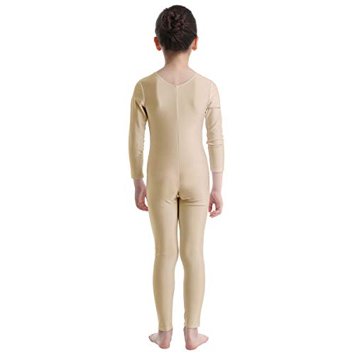 ranrann Body Mono de Danza para Niña Clásica Jumpsuit de Baile Fitness Maillot de Gimnasia Rítmica Elástico Leotardo de Danza Ballet Manga Larga Pantalones Largos Nude 7-8 años