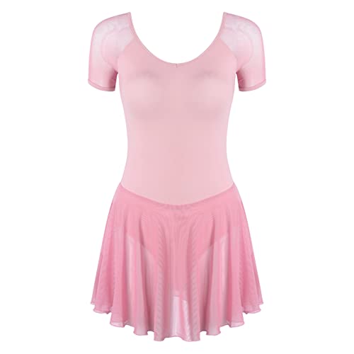 ranrann Maillot de Patinaje Artístico con Falda Gasa para Mujer Vestido Diamante Danza Ballet Sin Mangas Leotardo Gimnasia Rítmica Disfraz Patinadora Rosa H M