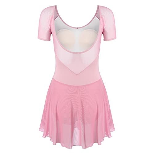 ranrann Maillot de Patinaje Artístico con Falda Gasa para Mujer Vestido Diamante Danza Ballet Sin Mangas Leotardo Gimnasia Rítmica Disfraz Patinadora Rosa H M