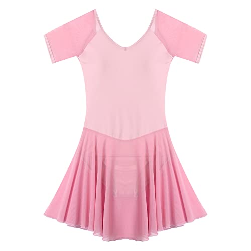 ranrann Maillot de Patinaje Artístico con Falda Gasa para Mujer Vestido Diamante Danza Ballet Sin Mangas Leotardo Gimnasia Rítmica Disfraz Patinadora Rosa H M