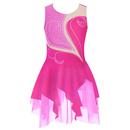 ranrann Maillot de Patinaje Artístico con Volantes para Niña Elástico Body de Danza Clásica Brillante Leotardo de Ballet Gimnasia Rítmica Traje Bailarina Rosa G 9-10 años