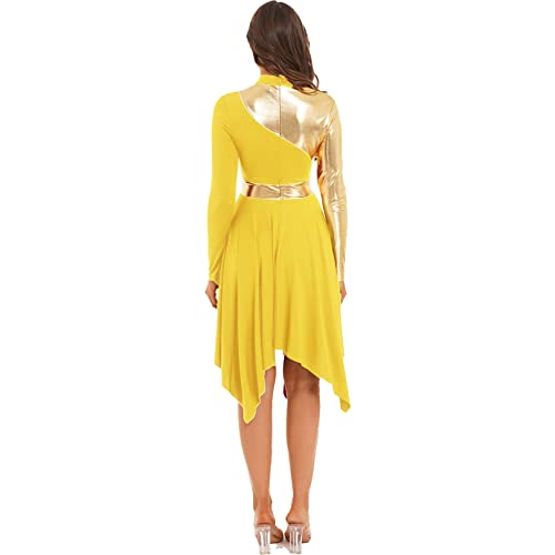 ranrann Vestido de Danza Ballet para Mujer Irregular Vestido de Baile Lírica Contemporánea Manga Larga Traje Baile de Salón Latino Tango Dancewear A Amarillo XXL