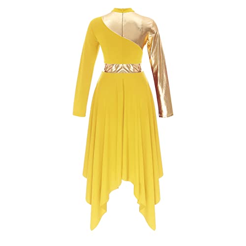 ranrann Vestido de Danza Ballet para Mujer Irregular Vestido de Baile Lírica Contemporánea Manga Larga Traje Baile de Salón Latino Tango Dancewear A Amarillo XXL