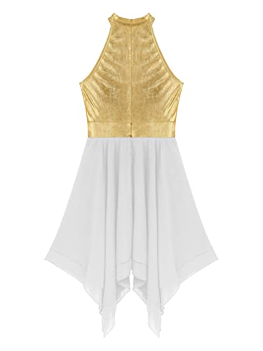 ranrann Vestido de Danza Ballet para Mujer Irregular Vestido Largo de Baile Lírica Contemporánea Traje Baile de Salón Latino Tango Dancewear E Blanco S