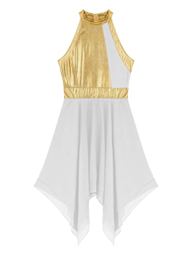 ranrann Vestido de Danza Ballet para Mujer Irregular Vestido Largo de Baile Lírica Contemporánea Traje Baile de Salón Latino Tango Dancewear E Blanco S