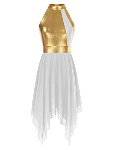 ranrann Vestido de Danza Ballet para Mujer Irregular Vestido Largo de Baile Lírica Contemporánea Traje Baile de Salón Latino Tango Dancewear E Blanco S