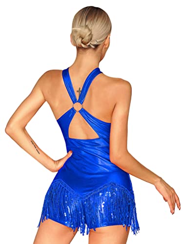 ranrann Vestido Irregular de Danza Ballet Lentejuelas para Mujer Maillot de Patinaje Artístico con Falda Tutú Leotardo Gimnasia Rítmica Dancewear Azul real I S