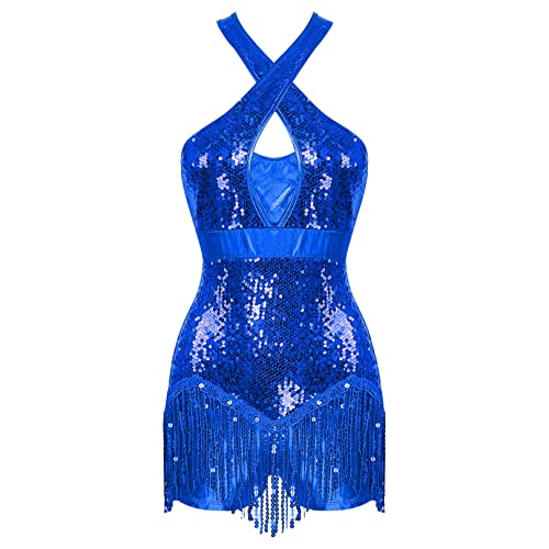 ranrann Vestido Irregular de Danza Ballet Lentejuelas para Mujer Maillot de Patinaje Artístico con Falda Tutú Leotardo Gimnasia Rítmica Dancewear Azul real I S