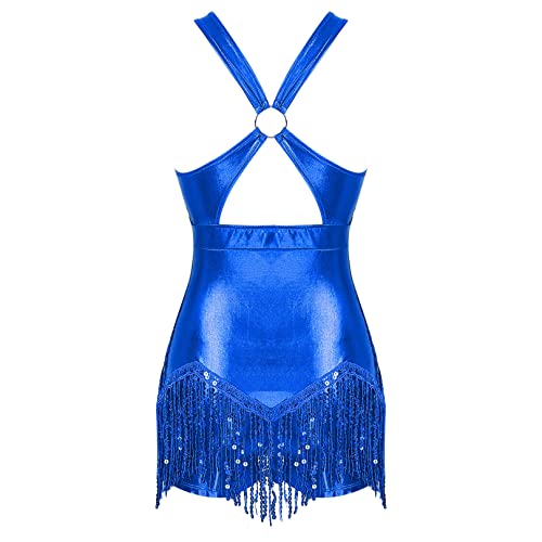 ranrann Vestido Irregular de Danza Ballet Lentejuelas para Mujer Maillot de Patinaje Artístico con Falda Tutú Leotardo Gimnasia Rítmica Dancewear Azul real I S