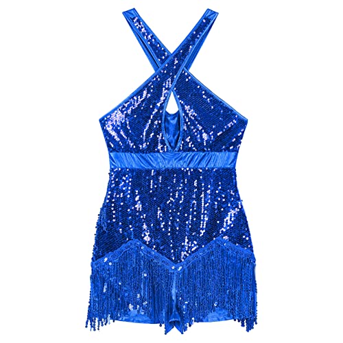 ranrann Vestido Irregular de Danza Ballet Lentejuelas para Mujer Maillot de Patinaje Artístico con Falda Tutú Leotardo Gimnasia Rítmica Dancewear Azul real I S