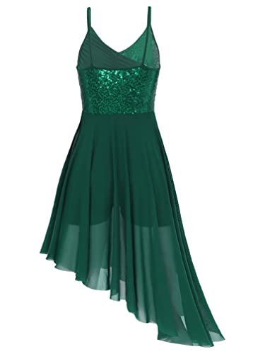 ranrann Vestido Tirantes de Ballet Gasa para Mujer Irregular Vestido Largo de Danza Lírica Contemporánea Traje Baile de Salón Latino Tango Dancewear Verde A S