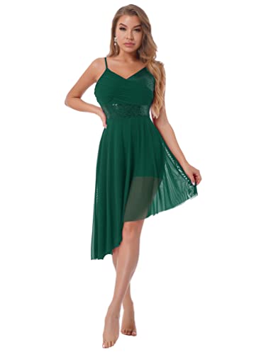 ranrann Vestido Tirantes de Ballet Gasa para Mujer Irregular Vestido Largo de Danza Lírica Contemporánea Traje Baile de Salón Latino Tango Dancewear Verde A S