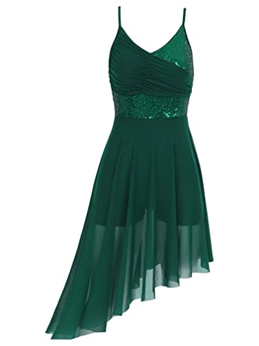 ranrann Vestido Tirantes de Ballet Gasa para Mujer Irregular Vestido Largo de Danza Lírica Contemporánea Traje Baile de Salón Latino Tango Dancewear Verde A S